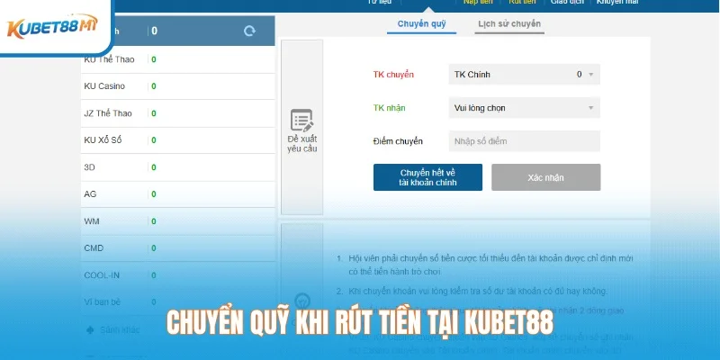 Mengalihkan dana saat menarik uang di Kubet